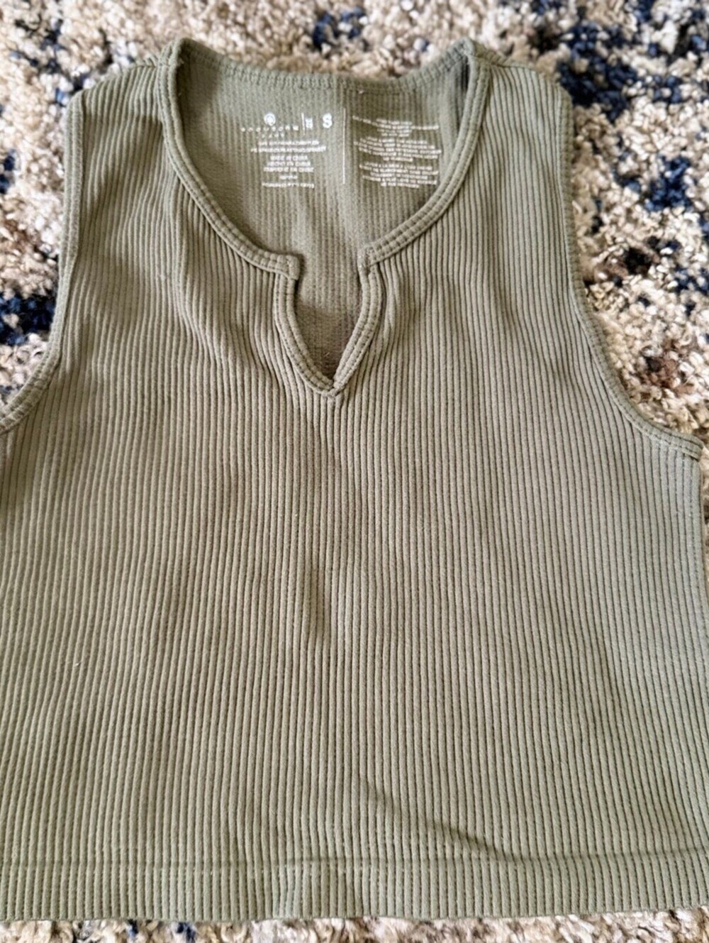 Boom Boom Jeans Olive Ribbed Notch Neck Tank Top Womens Small Stretch